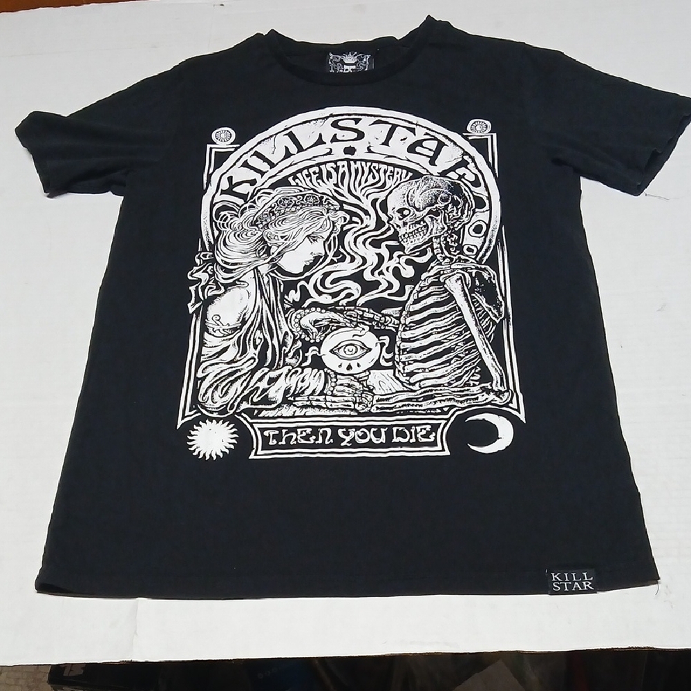 Killstar Life Is A Mystery Sorceress & Skeleton Graphic Tee T-Shirt Sz L Gothic